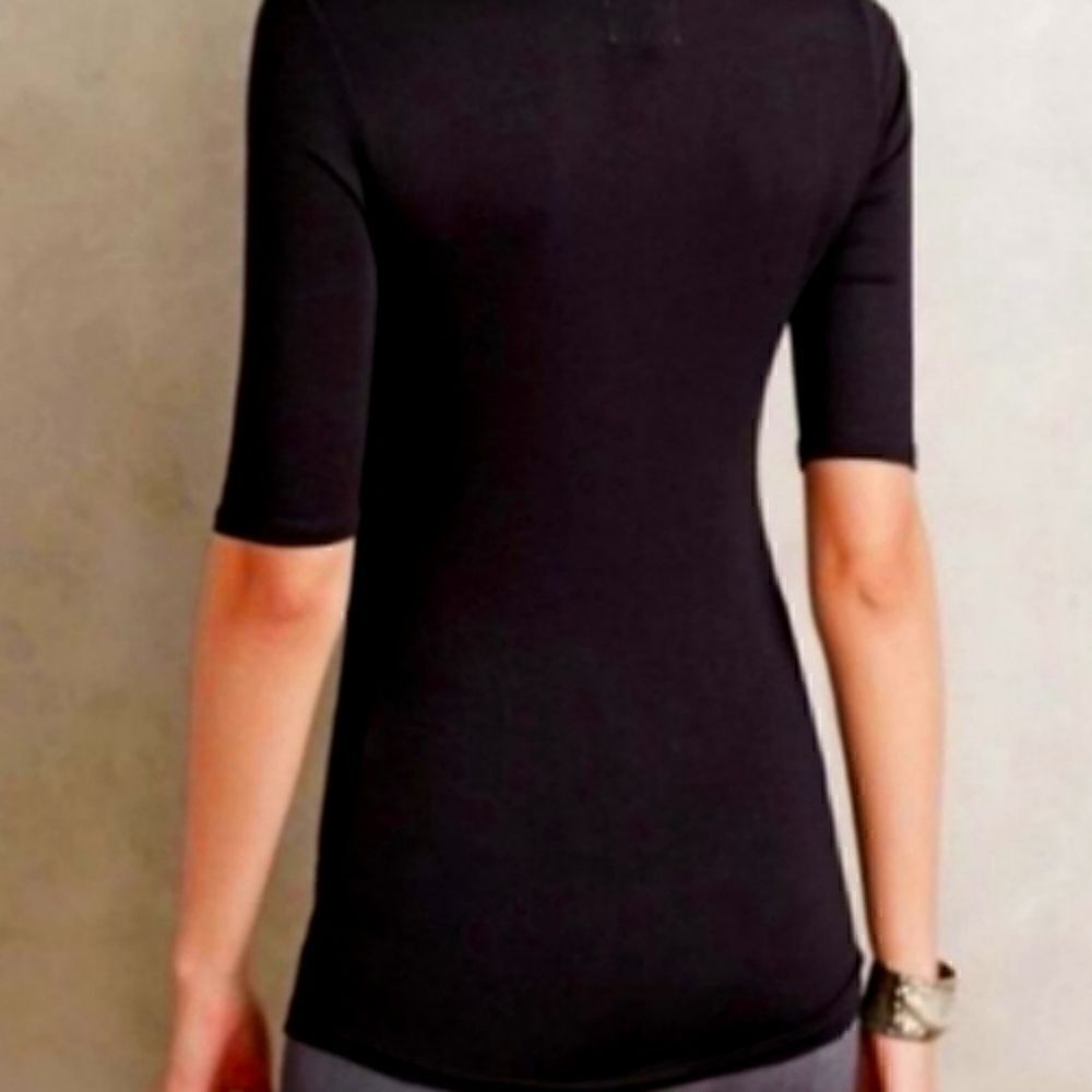 Anthropologie Deletta V Neck Wrap Top with Short Sleeves Sz XSMALL Black - Picture 4 of 11